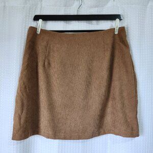 Shein Mini Skirt Womens Size Large Browm Corduroy Full Zipper in Back